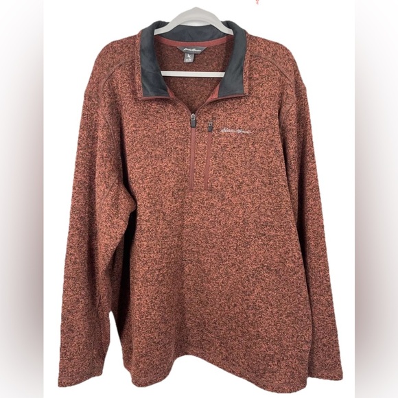 Eddie Bauer Pullover Mens 2XL Burnt Orange Radiator Fleece 1/4 Zip Sweater Adobe - Picture 1 of 9